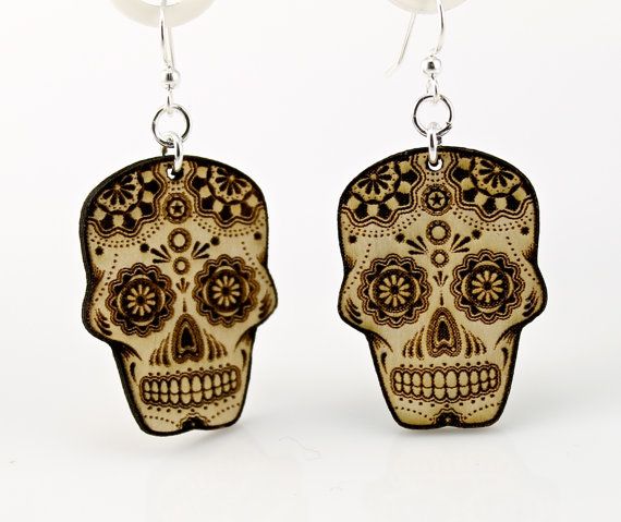 Sugar skull wood earrings
